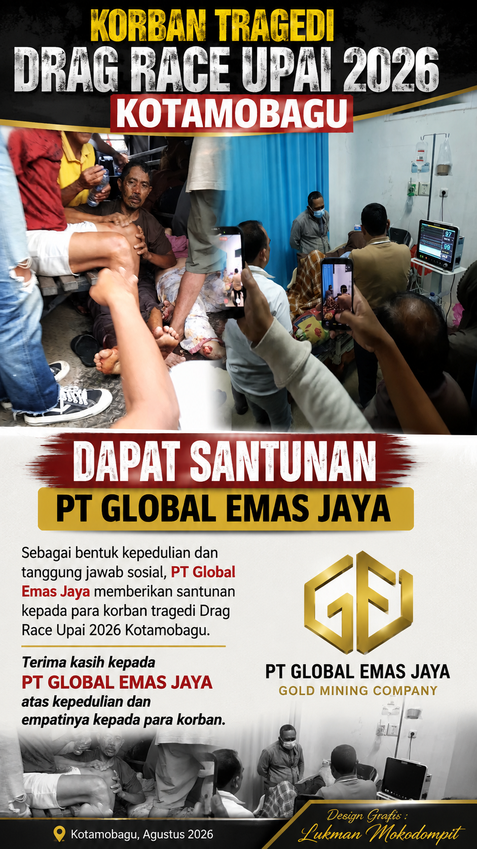 Korban Tragedi Drag Race Upai Kotamobagu Dapat Santunan PT Global Emas Jaya